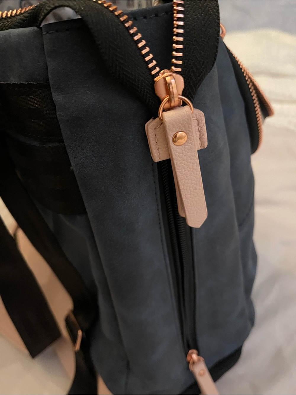 Petunia Pickle Bottom Navy and Blush Convertible Backpack/Diaper Bag - Picture 4 of 6